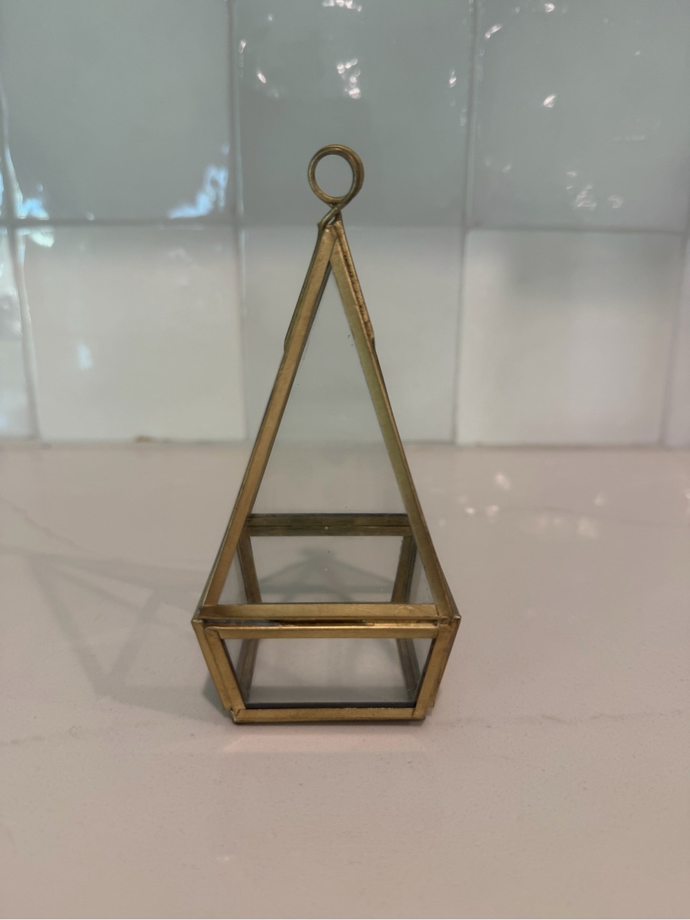 5.5” Brass Geometric Glass Terrarium Triangle Hanging Or Table ForSucculents